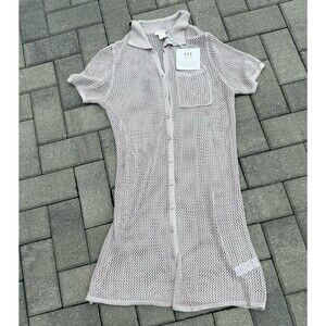 Haute Hippie Crochet Button Up Lagen Dress Cardigan Coverup Grey/beige NWT Med
